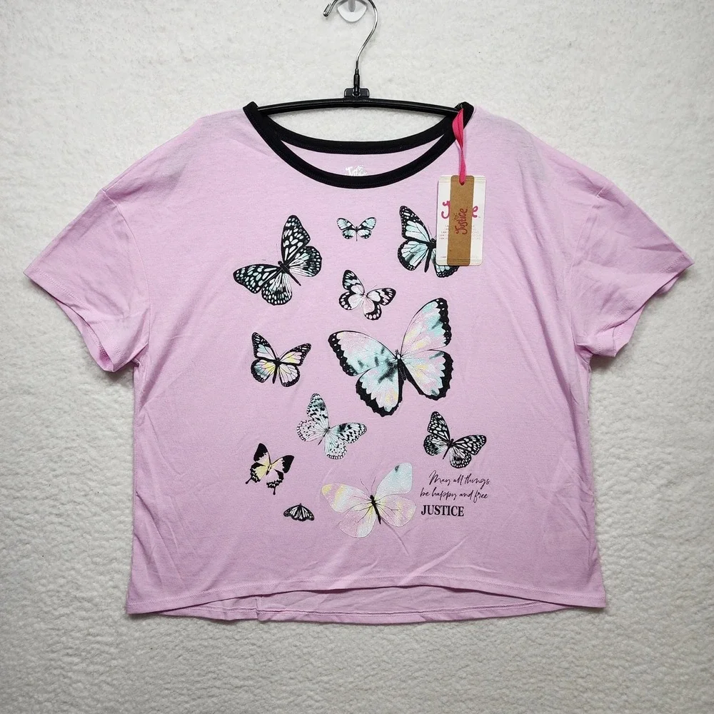 Justice Butterfly Graphic Crop Tee Girls NWT Short Sleeve Shirt